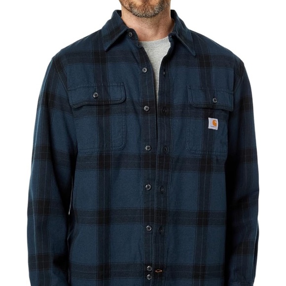 3XL Carhartt Men's 105439 Loose Fit Heavyweight Flannel Plaid Shirt Night Blue - Picture 3 of 6